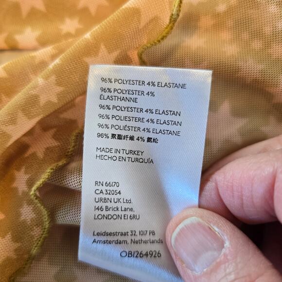 Free People Marne Sheer Mesh Top Women's L Yellow Star Print Boho Casual Beachy - Picture 6 of 10